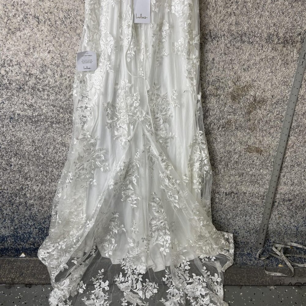 Lulus Wedding Dress Womens Large White Lace Maxi Gown Bridal Corset Back Train - Picture 9 of 13